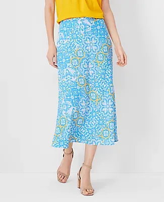 Ann Taylor Petite Tile Print Side Zip Midi Skirt