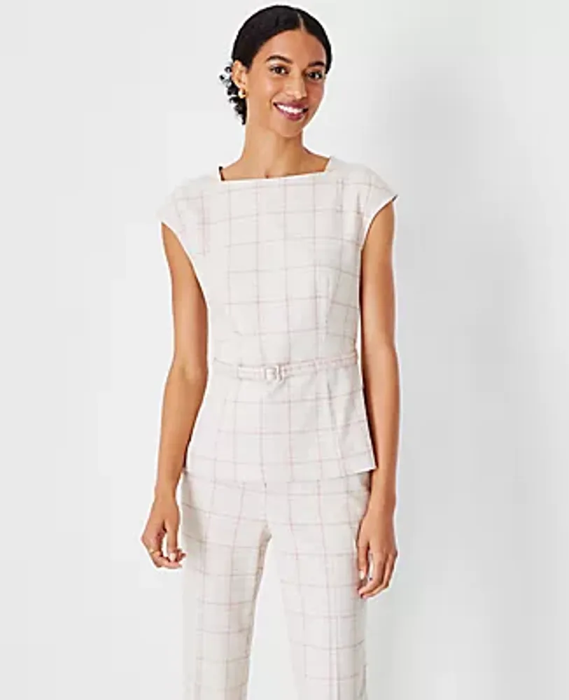 Ann Taylor The Petite Belted Envelope Boatneck Top Plaid