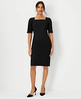 Ann Taylor The Petite Elbow Sleeve Square Neck Dress Seasonless Stretch