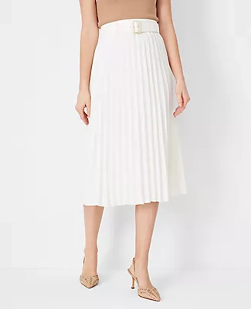 Ann Taylor Petite Belted Pleated Midi Skirt