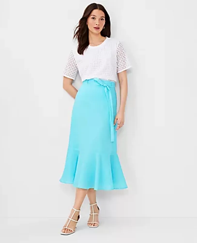 Ann Taylor Petite Tie Waist Flounce Midi Skirt