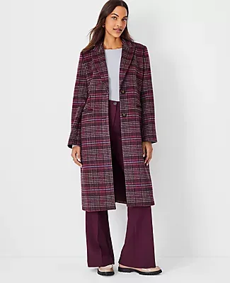Ann Taylor Plaid Wool Blend Tailored Chesterfield Coat