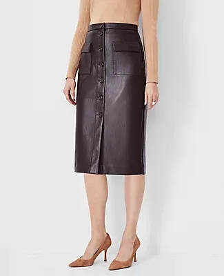Ann Taylor Petite Pebbled Faux Leather Button Pocket Pencil Skirt