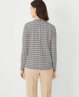 Ann Taylor Houndstooth Side Button Mock Neck Top Size XS Tan Multi Women's