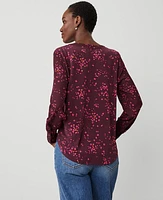 Ann Taylor Floral Mixed Media Pleat Front Top Plum Rose Women's