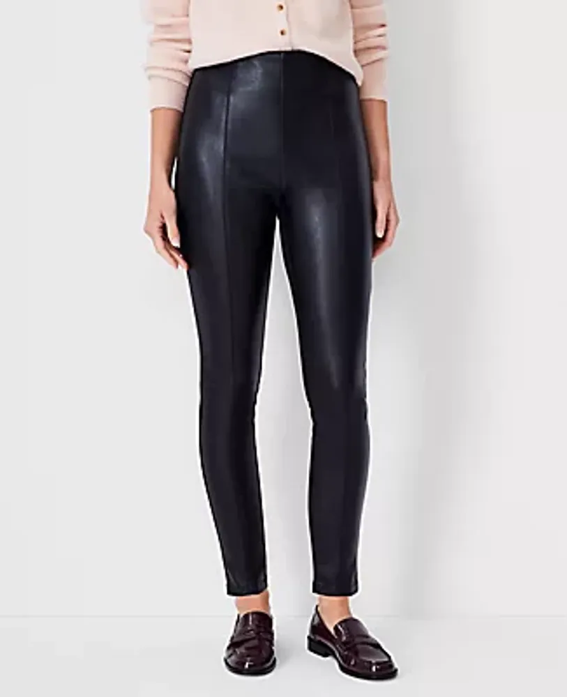 Ann Taylor The Petite Seamed Side Zip Legging Pebbled Faux Leather Ponte