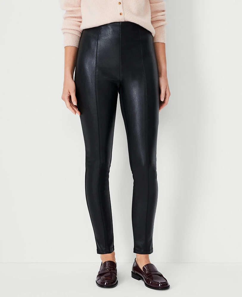 Ann Taylor The Petite Seamed Side Zip Legging Pebbled Faux Leather Ponte Black Women's