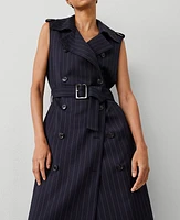 Ann Taylor Petite Pinstripe Belted Trench Vest Navy/White Combo Women's