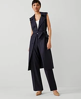 Ann Taylor Petite Pinstripe Belted Trench Vest Navy/White Combo Women's