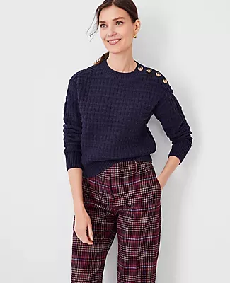 Ann Taylor Petite Geo Stitch Shoulder Button Sweater