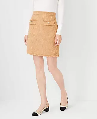 Ann Taylor Petite Fringe Tweed A-Line Pocket Skirt