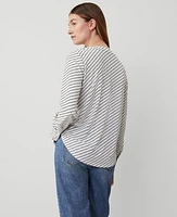 Ann Taylor Stripe Mixed Media Pleat Front Top Winter White Women's