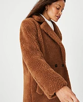 Ann Taylor Petite Sherpa Double Breasted Coat Size Large Iced Mocha Women's