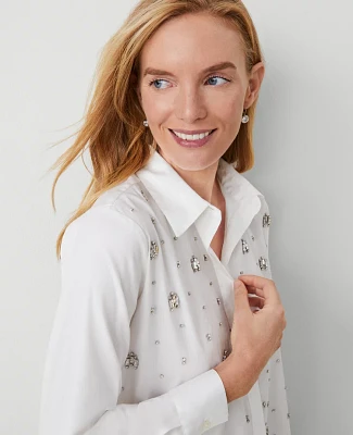 Ann Taylor Crystal Button Down Shirt White Women's