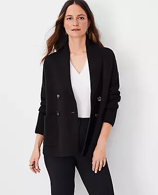 Ann Taylor Petite Shawl Collar Double Breasted Sweater Jacket