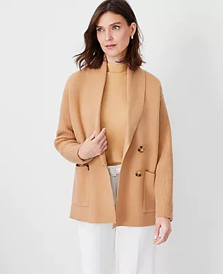 Ann Taylor Petite Shawl Collar Double Breasted Sweater Jacket