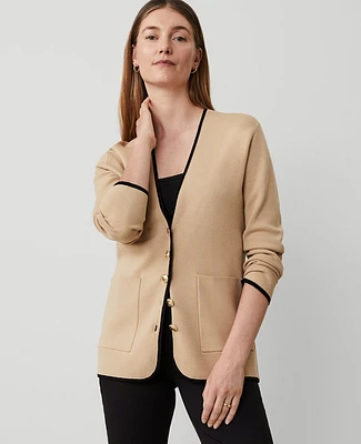 Ann Taylor Tipped V-Neck Sweater Blazer Multi Women's