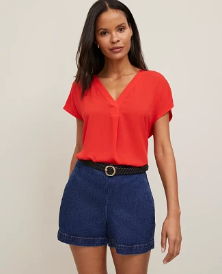 Ann Taylor Petite Mixed Media Pleat Front Top Women's