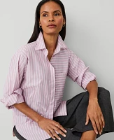 Ann Taylor Striped Oversized Pocket Shirt Clean Lilac Women's