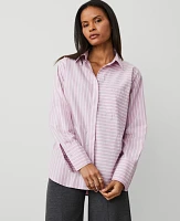 Ann Taylor Striped Oversized Pocket Shirt Clean Lilac Women's