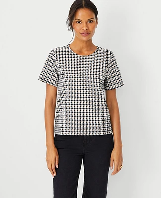 Ann Taylor Houndstooth Crew Neck T-Shirt Size 2XS Tan Multi Women's