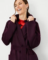 Ann Taylor Petite Doubleface Belted Blanket Coat Vineyard Grape Women's