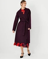 Ann Taylor Petite Doubleface Belted Blanket Coat Vineyard Grape Women's