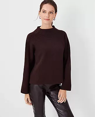 Ann Taylor Petite Ribbed Relaxed Funnel Neck Sweater