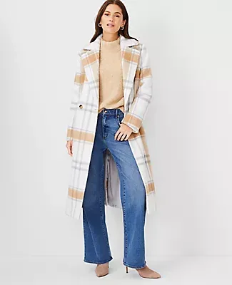 Ann Taylor Petite Plaid Double Breasted Coat