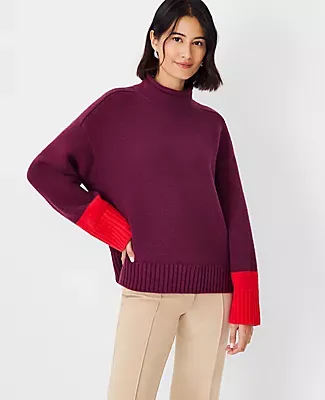 Ann Taylor Colorblock Roll Neck Sweater