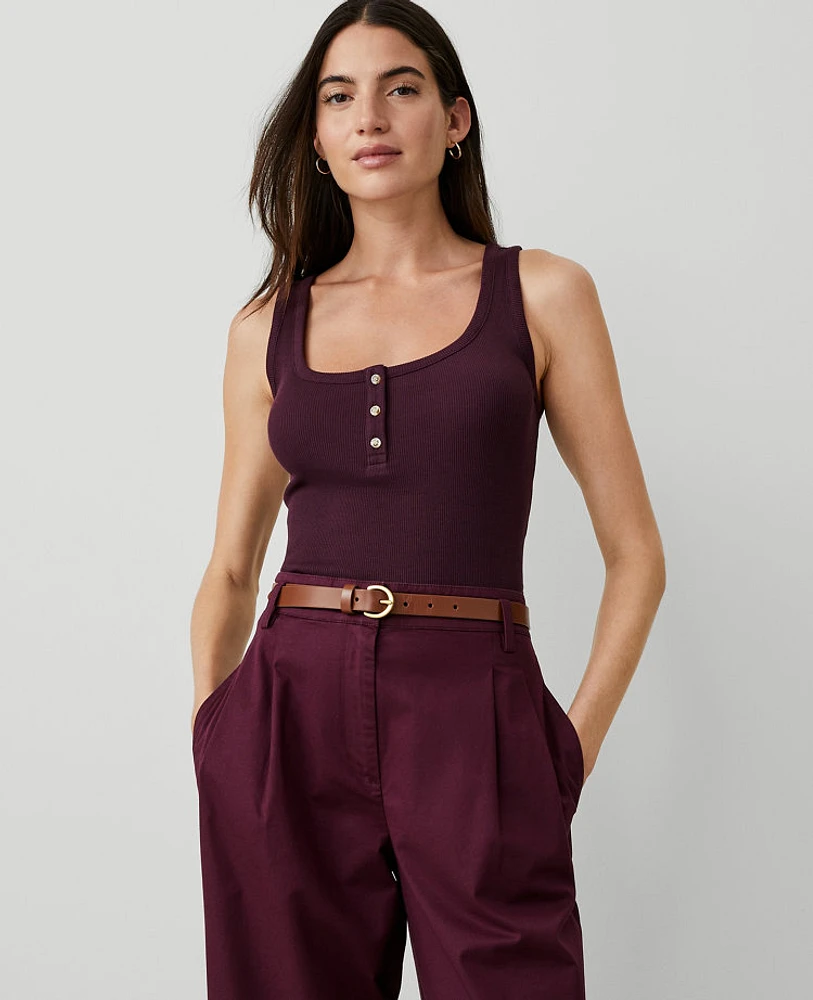 Ann Taylor AT Weekend Ribbed Pima Cotton Henley Plum Rose Women's