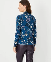 Ann Taylor Floral Long Sleeve Turtleneck Top Size 2XS Sea Storm Women's