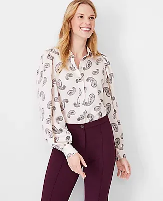 Ann Taylor Paisley Collared Puff Sleeve Shirt