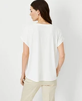 Ann Taylor Petite Mixed Media Pleat Front Top Winter White Women's