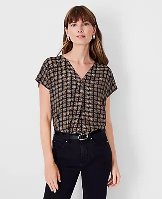 Ann Taylor Petite Geo Mixed Media Pleat Front Top