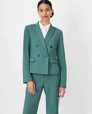 Ann Taylor The Shorter Tailored Double Breasted Blazer Lightweight Weave