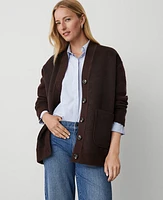 Ann Taylor Mixed Media Boyfriend Cardigan Pure Chocolate Women's