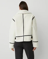 Ann Taylor Shearling Collar Moto Jacket Size 2XL Winter White Women's