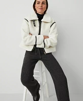 Ann Taylor Shearling Collar Moto Jacket Size 2XL Winter White Women's