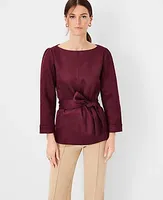 Ann Taylor Petite Faux Suede Mixed Media Belted Boatneck Top