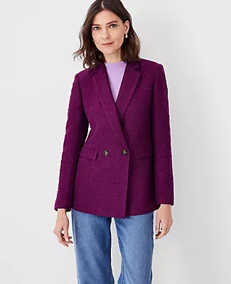 Ann Taylor The Tailored Double Breasted Long Blazer in Tweed