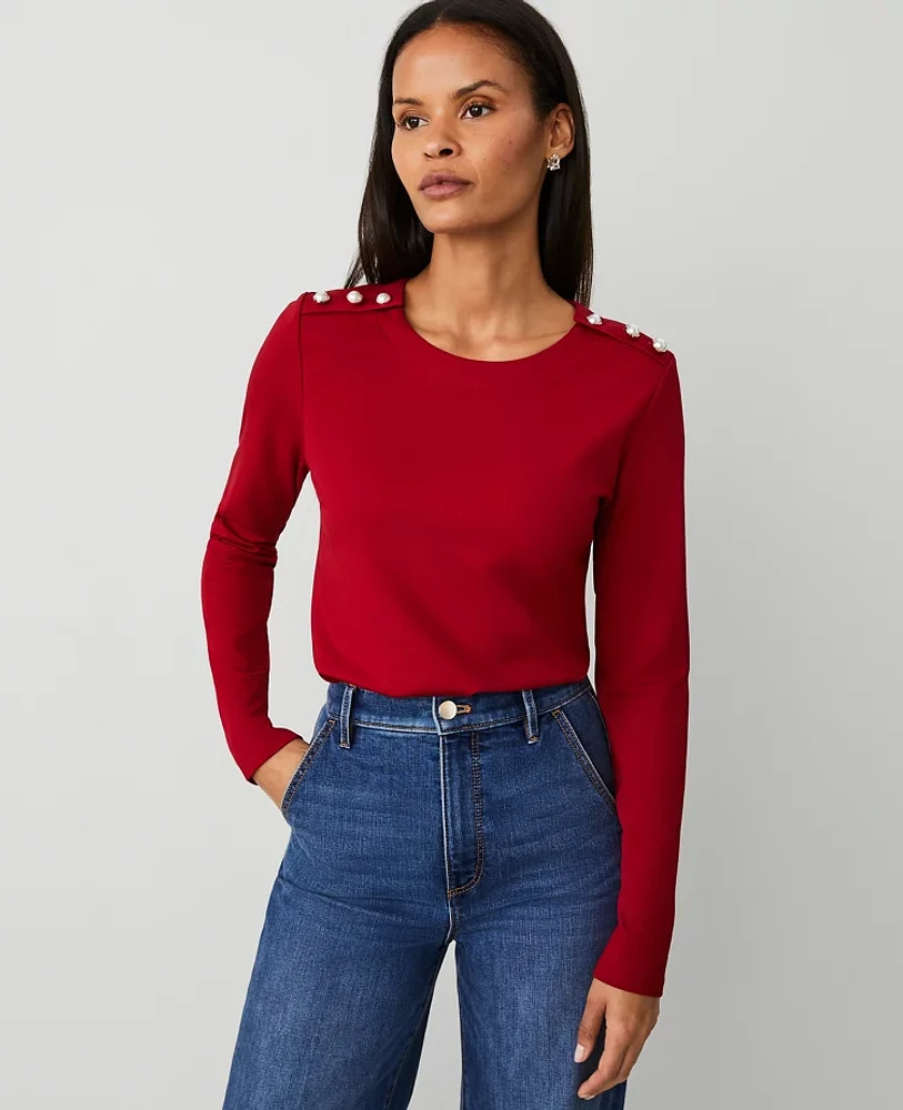 Ann Taylor Button-Shoulder Ponte Top Women's