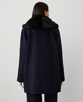 Ann Taylor Faux Fur Collar Double Breasted Swing Coat Night Sky Women's