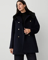 Ann Taylor Faux Fur Collar Double Breasted Swing Coat Night Sky Women's