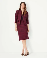 Ann Taylor Petite Plaid Fringe Tweed Pencil Skirt Size 0 Plum Rose Women's