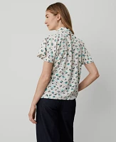 Ann Taylor Petite Floral Mock Neck Bow Blouse Winter White Women's