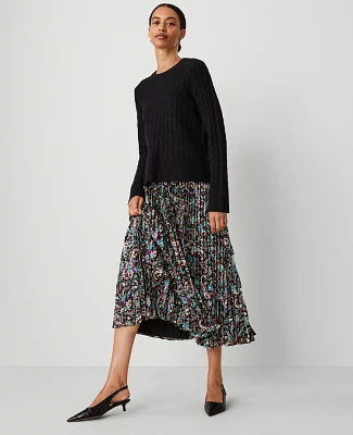 Ann Taylor Petite Paisley Pleated Midi Skirt Black Women's