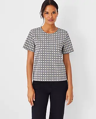 Ann Taylor Petite Houndstooth Crew Neck Tee