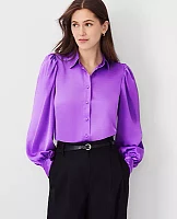 Ann Taylor Collared Puff Sleeve Shirt