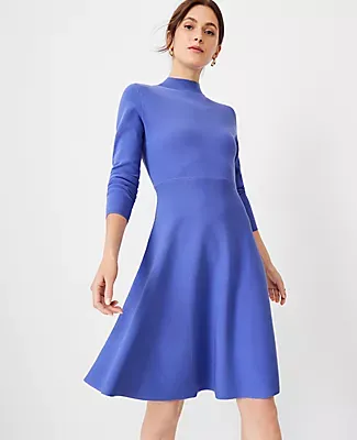 Ann Taylor Petite Mock Neck Flare Sweater Dress